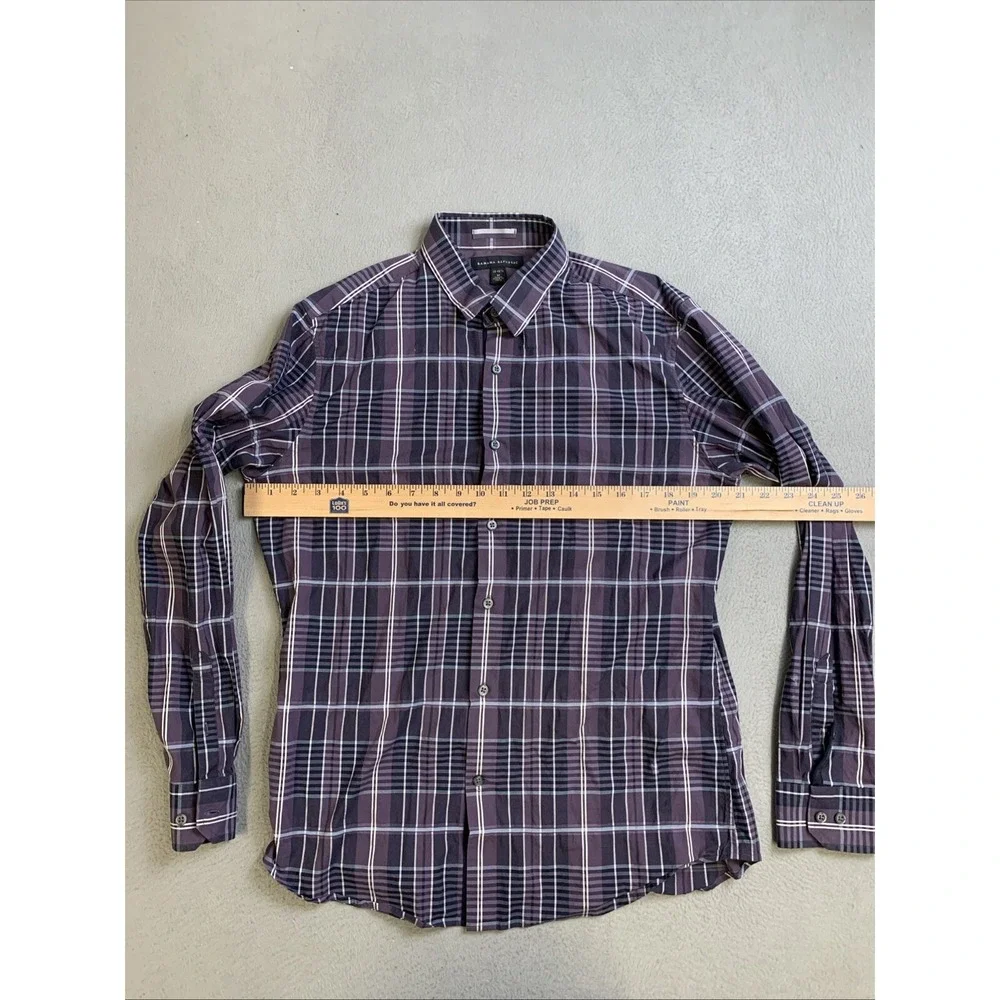Banana Republic Shirt Mens Size Medium Purple Plaid Long Sleeve Button Down‎
